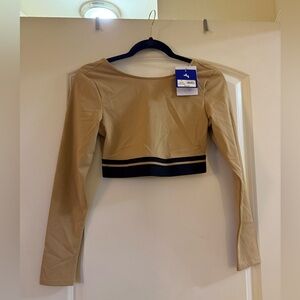 JoyLab Tan and Black Long Sleeve Crop Top
